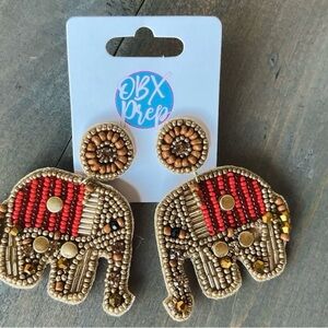 Elephant Beaded Earrings - Red and Brown